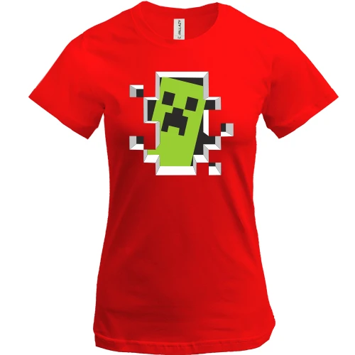 Женская футболка, Красный, Crash Minecraft