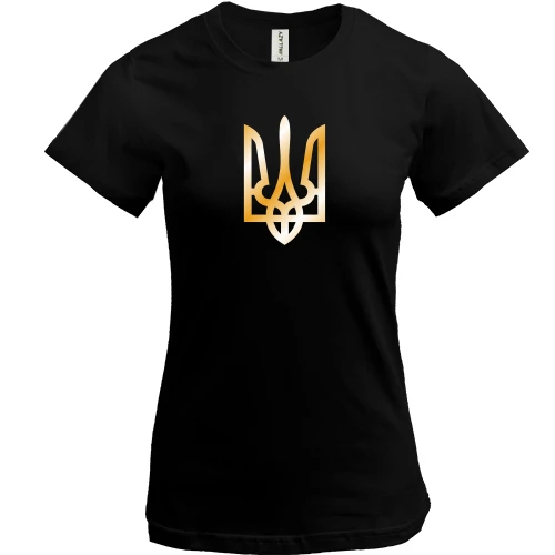 Женская футболка, черный, с гербом Украины (gold)