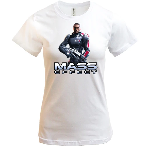 Женская футболка, Белый, Mass Effect Капитан Шепард