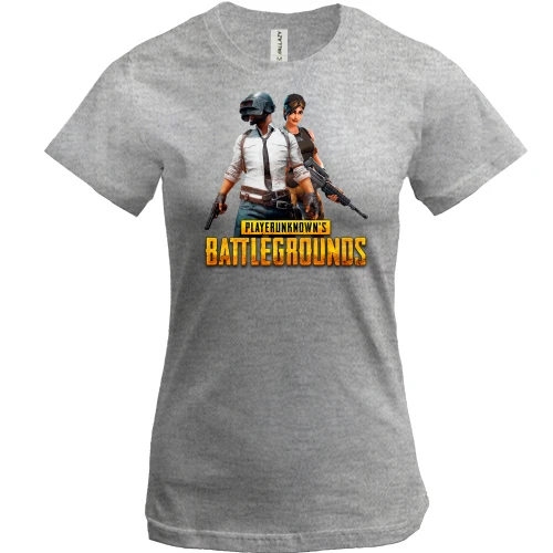 Женская футболка, Серый меланж, с персонажами PlayerUnknown’s Battlegrounds