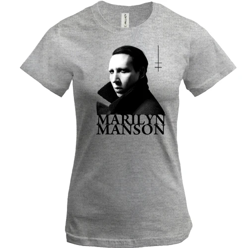 Женская футболка, Серый меланж, Marilyn Manson - Heaven Upside Down