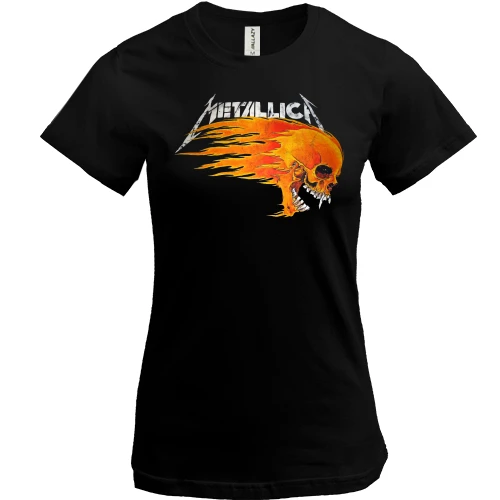 Женская футболка, Черный, Metallica (с огненным черепом)