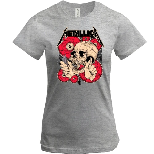 Женская футболка, Серый меланж, Metallica (арт череп)