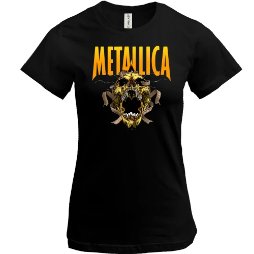 Женская футболка, Черный, Metallica с жёлтым черепом