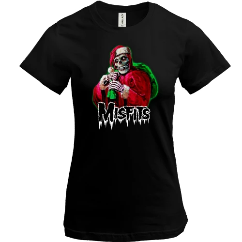 Женская футболка, Черный, The Misfits Santa