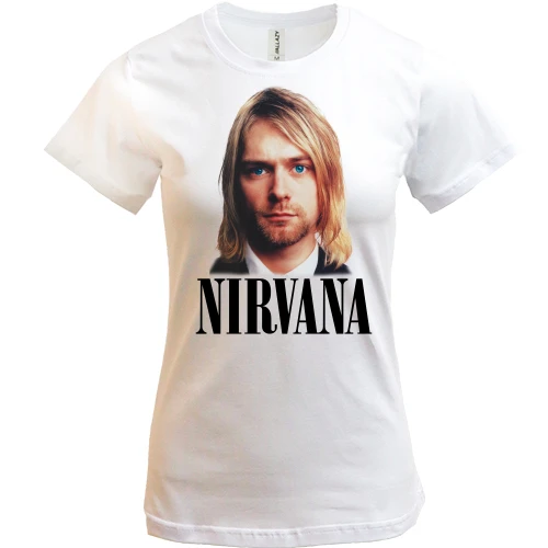 Женская футболка, Синий, с Курт Кобейном (Nirvana)