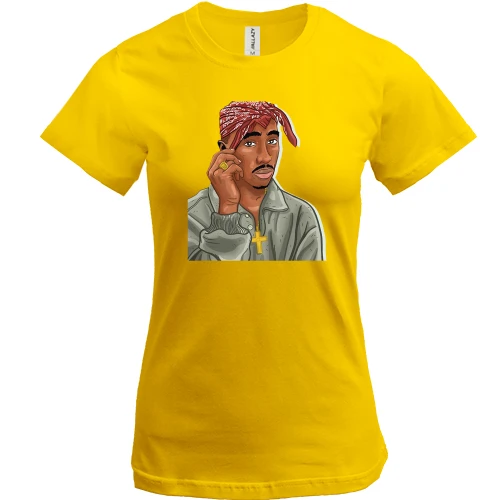 Женская футболка, Желтый, с 2PAC (иллюстрация)