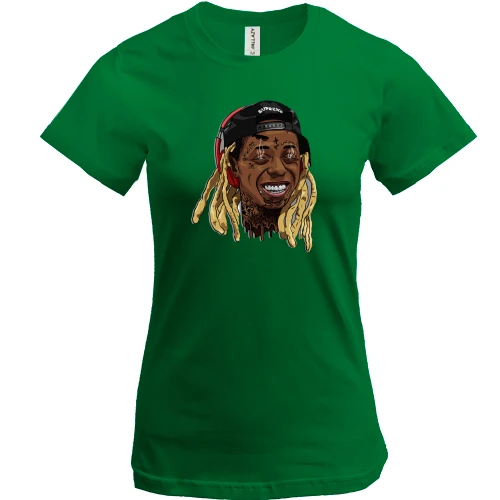 Женская футболка, Зеленый, с улыбающимся Lil Wayne