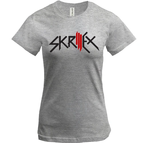 Жіноча футболка, сірий меланж, з логотипом "Skrillex"