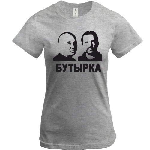 Жіноча футболка, сірий меланж, з написом "Бутирка"