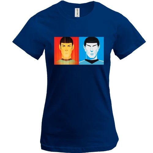 Женская футболка, Синий, со Споком и Джеймсом (Star Trek)