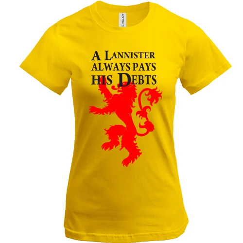 Женская футболка, Желтый, a lannister always pays his debts
