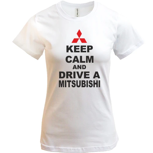 Женская футболка, Белый, Keep calm and drive a Mitsubishi