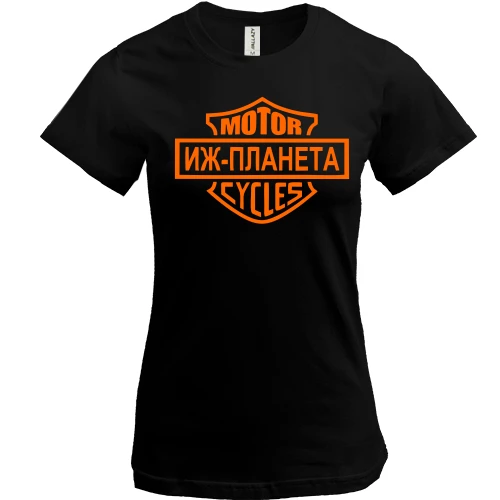 Женская футболка, Черный, с надписью "ИЖ-планета"