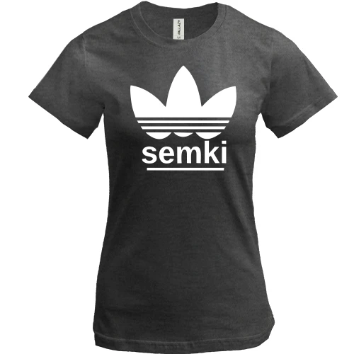 Женская футболка, Серый меланж, с надписью "Semki"