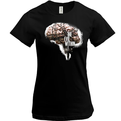 Женская футболка, Черный, с The Evil Within и мозгом