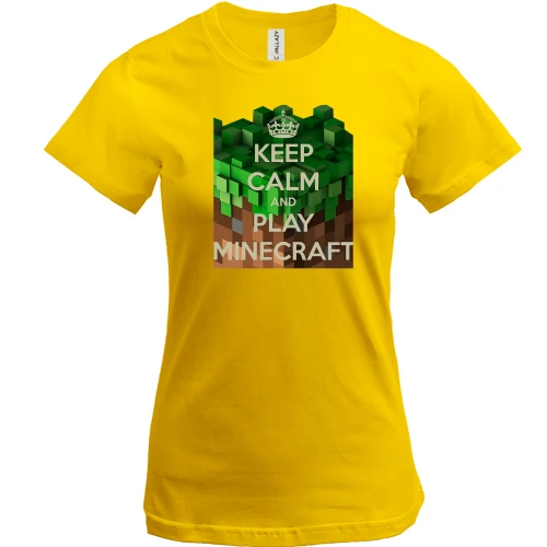 Женская футболка, Желтый, с надписью "Keep calm and play Minecraft"