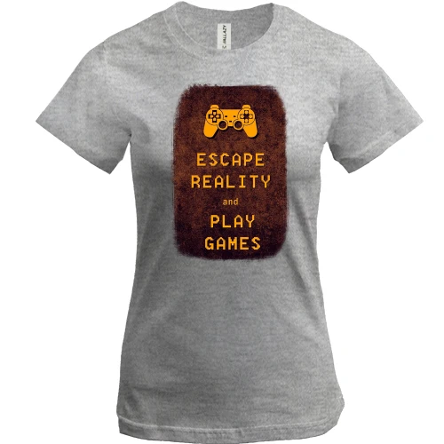 Женская футболка, Синий, с надписью "Escape reality and play games"