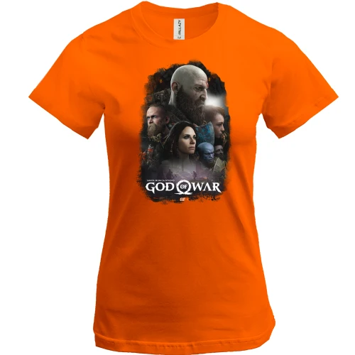 Женская футболка, Оранжевый, с постером игры God of War
