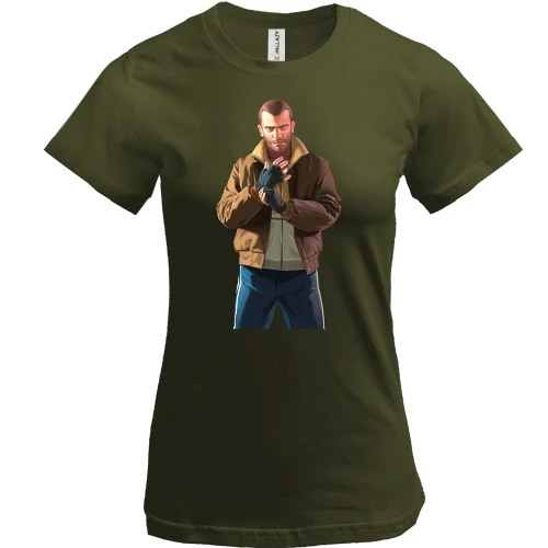 Женская футболка, Черный, с Нико Белликом (GTA 4)