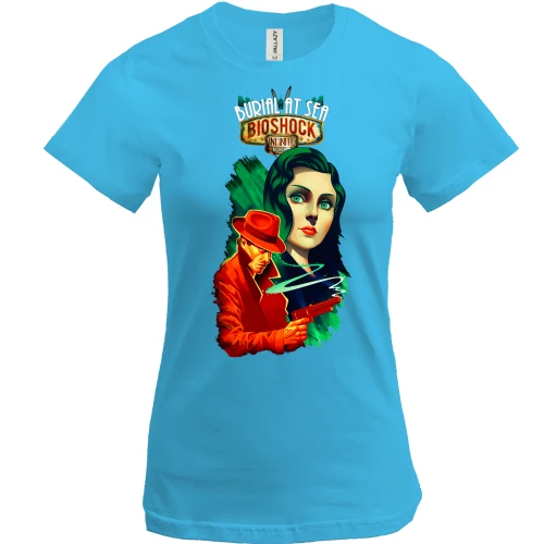 Женская футболка, Синий, с постером игры Bioshock - Burial at sea