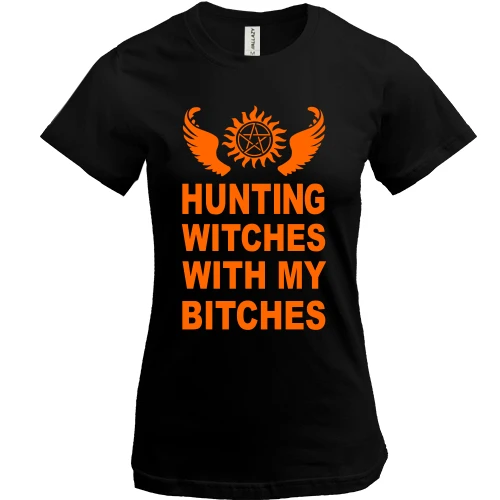Женская футболка, Черный, Hunting witches
