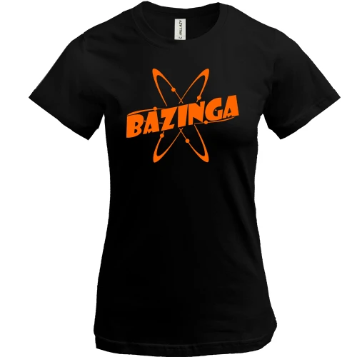 Женская футболка, Черный, Bazinga с атомными орбитами