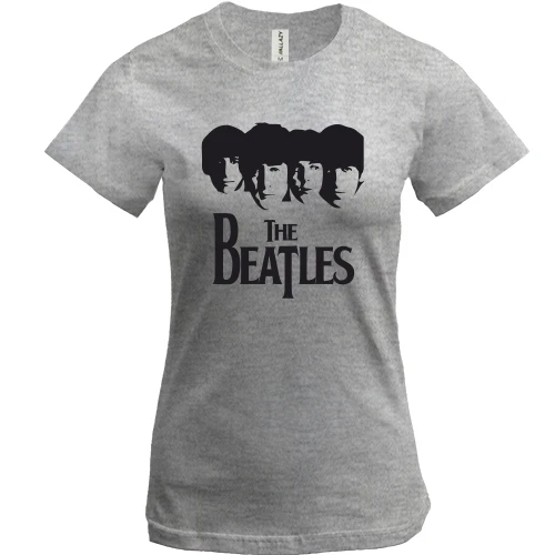 Женская футболка, Серый меланж, The Beatles (лица)