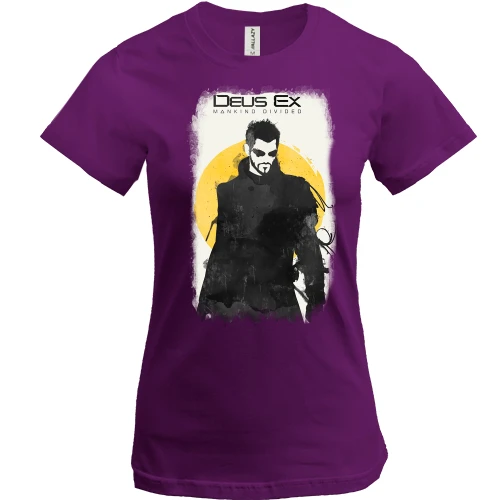 Женская футболка, Фиолетовый, с постером к игре Deus Ex