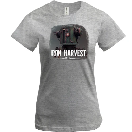 Женская футболка, Серый меланж, с постером к игре Iron Harvest