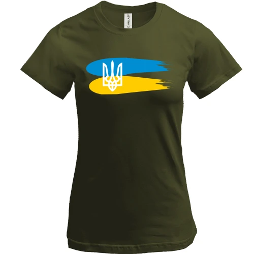 Женская футболка, Хаки, с гербом Украины и красками