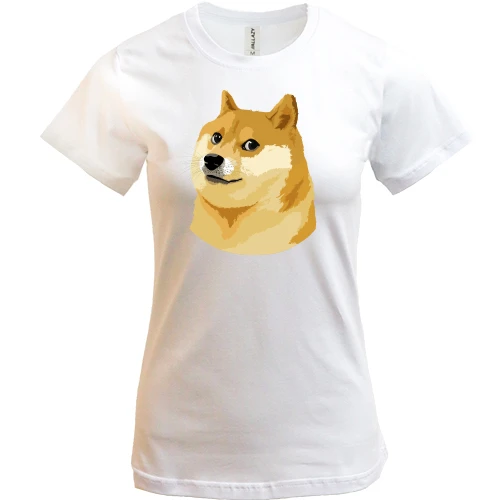 Женская футболка, белый, с мэмом wow doge