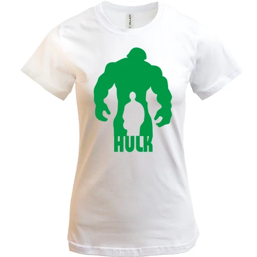 Жіноча футболка, Білий, із силуетом Халка та написом HULK