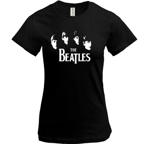 Женская футболка, Черный, The Beatles (лица) 2