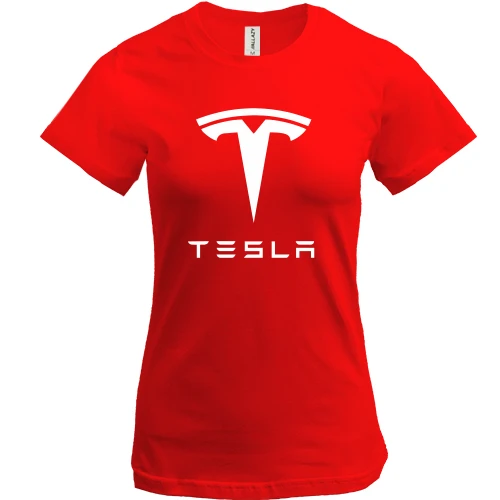 Женская футболка, красный, с лого Tesla