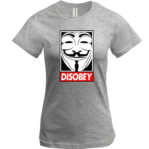 Женская футболка, серый меланж, Disobey ananymus