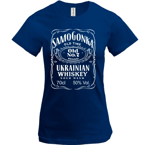 Женская футболка, Синий, Samogonka - ukrainian whiskey