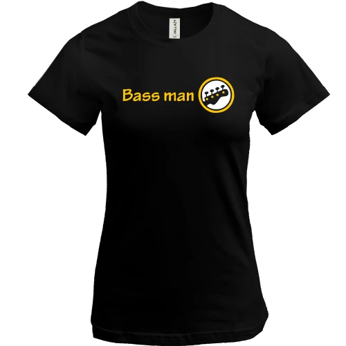 Женская футболка с надписью "Bass man" басист
