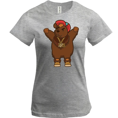 Женская футболка, Серый меланж, с надписью "Bear Hugs"