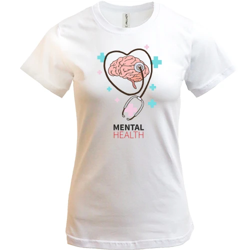 Женская футболка, Белый, с надписью "Mental Health"