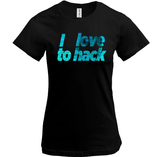 Женская футболка, Черный, с надписью "I love to hack"