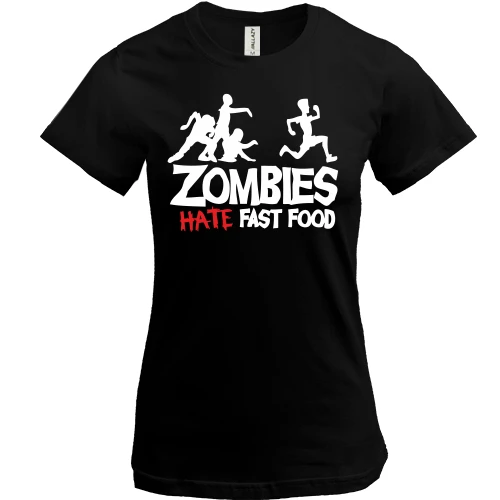 Женская футболка Zombies hate fast food