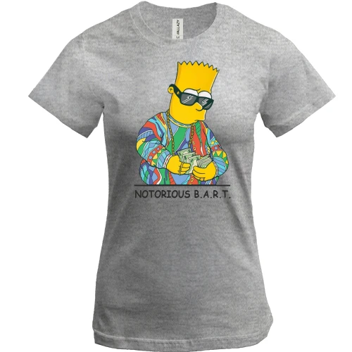 Женская футболка, серый меланж, с модным Бартом Симпсоном (Notorious Bart)