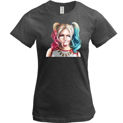 Жіноча футболка, Сірий меланж, з ілюстрацією Харлі Квінн