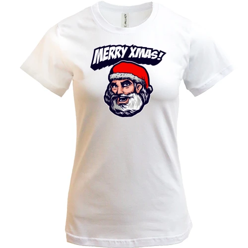 Жіноча футболка, Білий, Merry Xmas із Санта-Клаусом