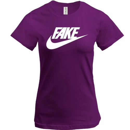 Женская футболка, Фиолетовый, с надписью "Fake" в стиле Nike