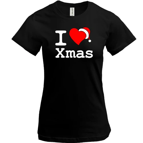 Женская футболка, Черный, с надписью "I love Xmas"