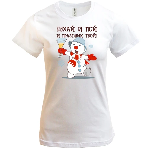Жіноча футболка, Білий, з п'яним сніговиком