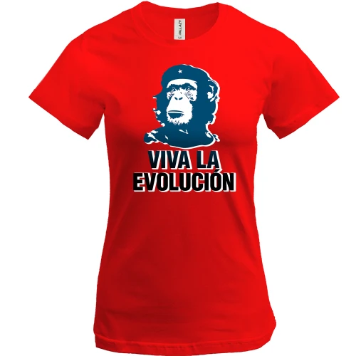 Жіноча футболка, Червоний, з надписью "Viva la Evolution"