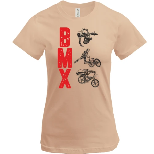 Женская футболка, Бежевый, с надписью "BMX"